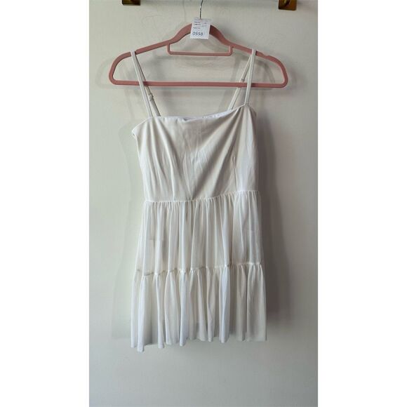 Blogilates Dresses & Skirts - 558 . Blogilates Women's White Tiered Mini Dress Size S Square Neck